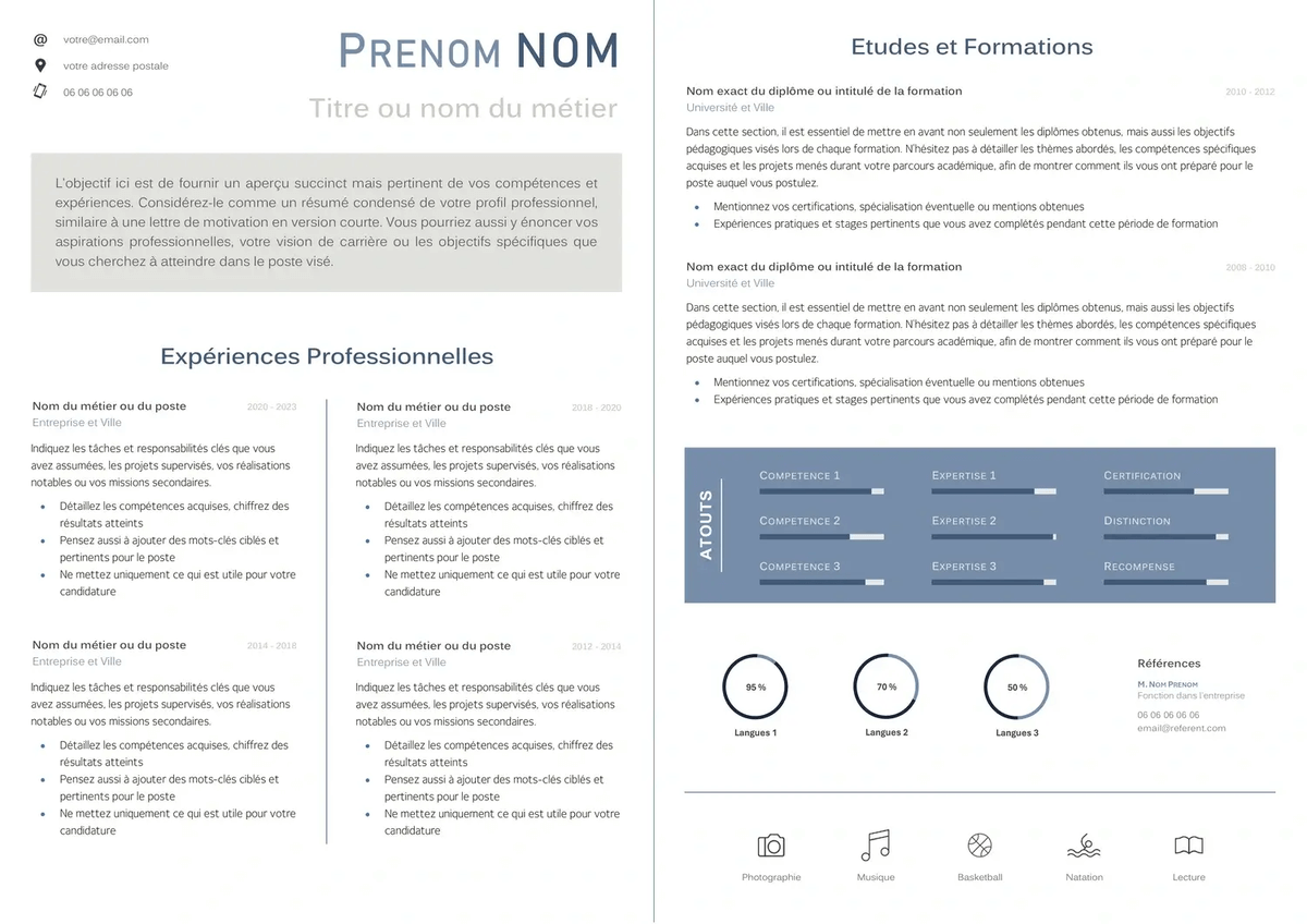Un exemple de CV sur 2 pages