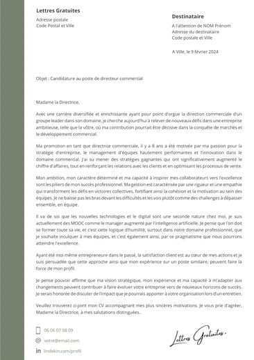 Une lettre de motivation d'un directeur commercial