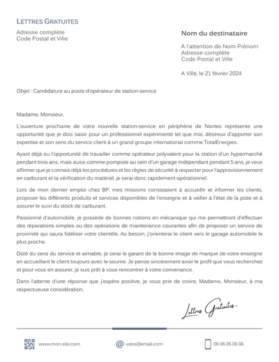 Une lettre de motivation d'un employé de station service
