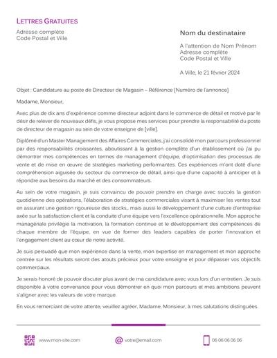 Une lettre de motivation d'un directeur de magasin