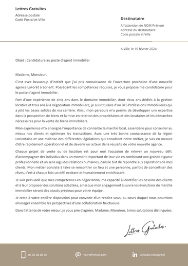 Une lettre de motivation d'un agent immobilier