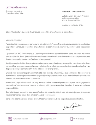 Une lettre de motivation d'une vendeuse Sephora