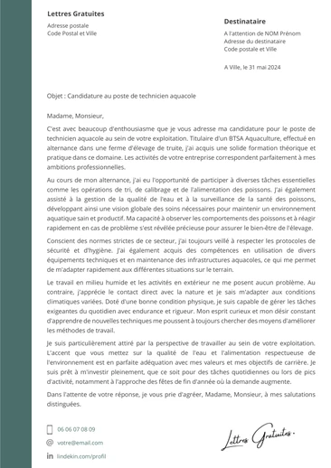 Une lettre de motivation d'un ouvrier aquacole
