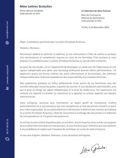 Une lettre de motivation d'un employé de bureau
