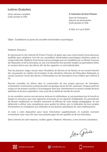 Une lettre de motivation d'un conseiller d'orientation