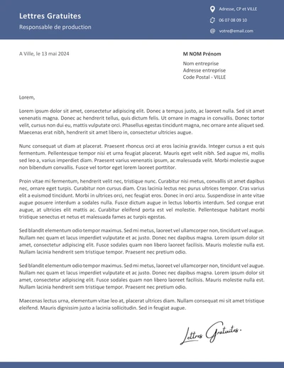 Une lettre de motivation d'un responsable de production