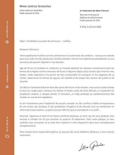 Une lettre de motivation d'un cueilleur ramasseur