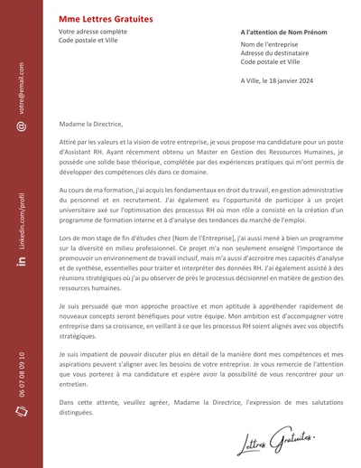 Une lettre de motivation d'un Assistant RH