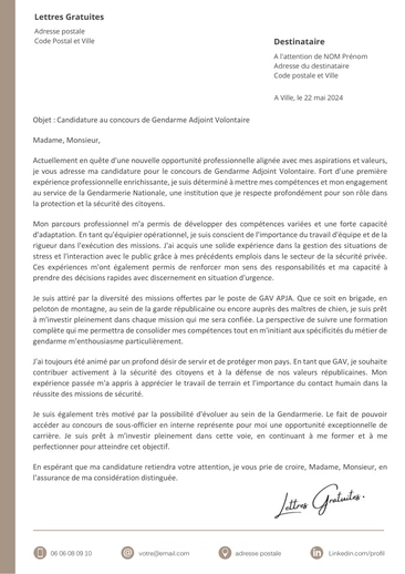 Une lettre de motivation d'un gendarme adjoint volontaire