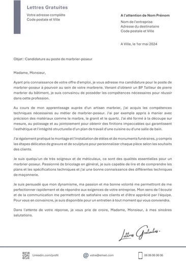 Une lettre de motivation d'un marbrier poseur