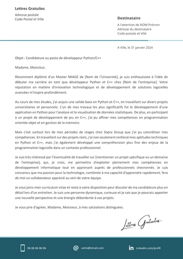 Une lettre de motivation d'un développeur Java J2EE