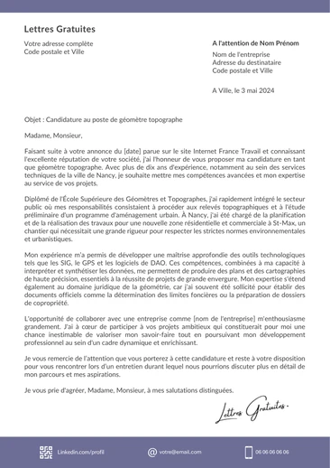 Une lettre de motivation d'un géomètre topographe