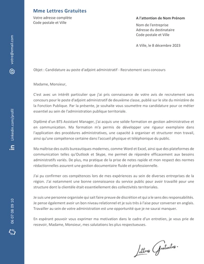 Une lettre de motivation d'un adjoint administratif