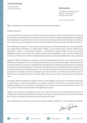 Une lettre de motivation pour le BUT GEA
