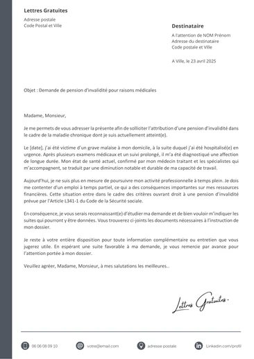 Une lettre de demande de pension d'invalidité à l'assurance maladi