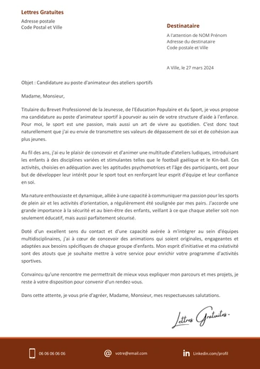 Une lettre de motivation d'un animateur sportif