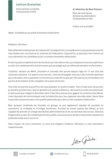 Une lettre de motivation d'un assistant d'éducation