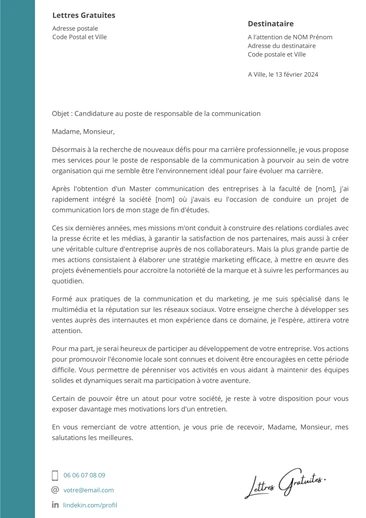 Une lettre de motivation d'un responsable communication