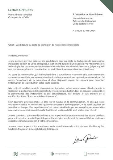 Une lettre de motivation d'un technicien de maintenance industrielle