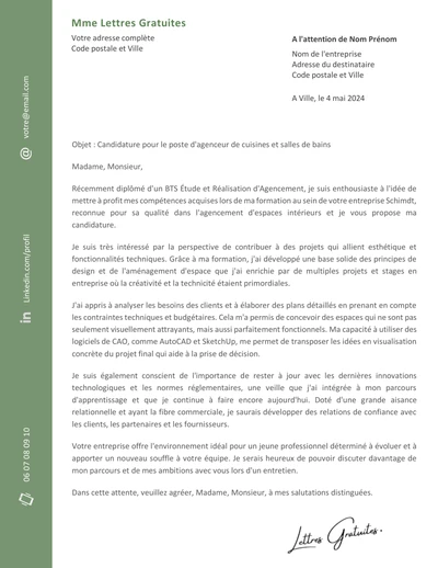 Une lettre de motivation d'un cuisiniste