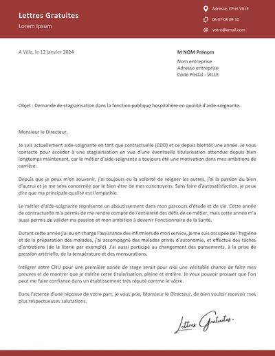 Une lettre de demande de stagiairisation