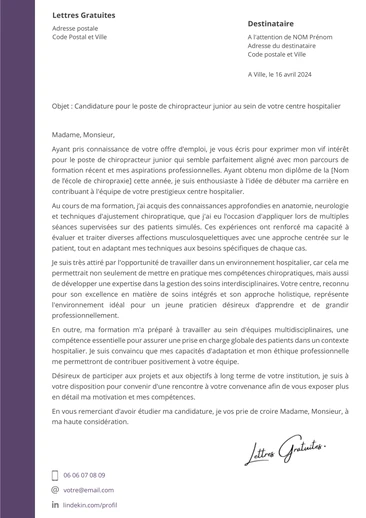Une lettre de motivation d'un ostéopathe