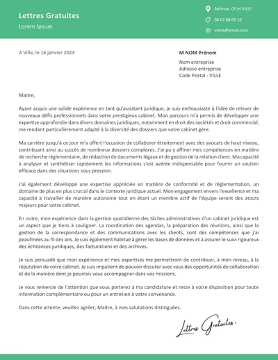 Une lettre de motivation d'un assistant juridique