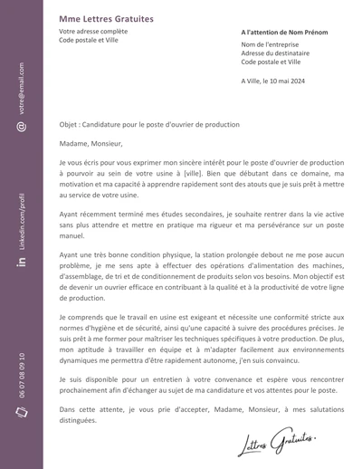 Une lettre de motivation d'un ouvrier d'usine