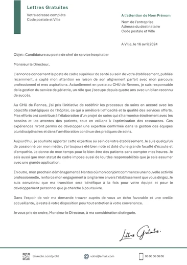 Une lettre de motivation d'un cadre de santé