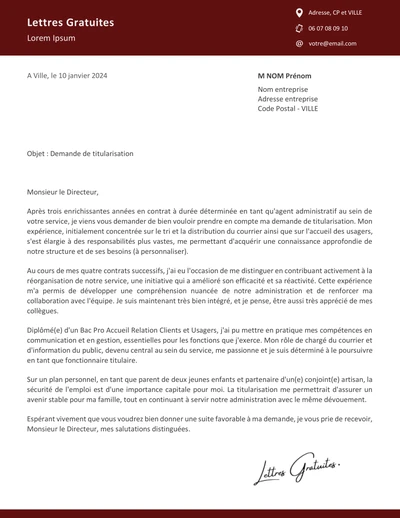 Une lettre de motivation d'un contractuel pour obtenir un CDI