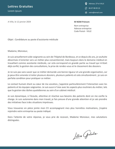 Une lettre de motivation d'un assistant médico-administratif
