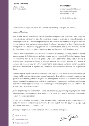 Une lettre de motivation d'un chargé de relation client