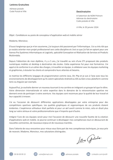 Une lettre de motivation d'un développeur web