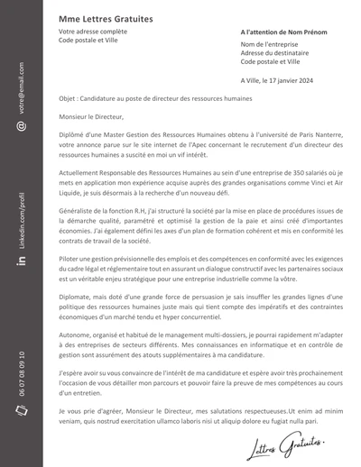 Une lettre de motivation d'un responsable RH