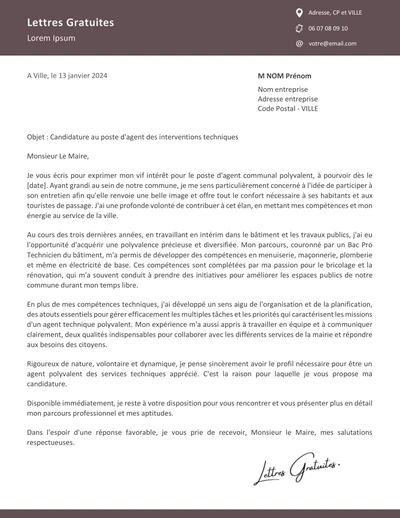 Une lettre de motivation d'un employé communal polyvalent