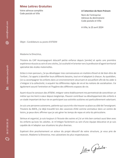 Une lettre de motivation d'une ATSEM