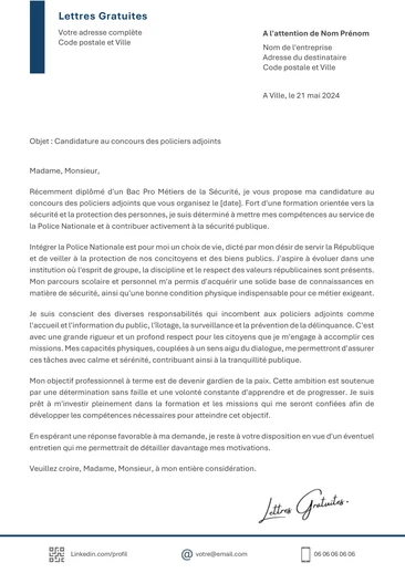Une lettre de motivation d'un futur policier adjoint