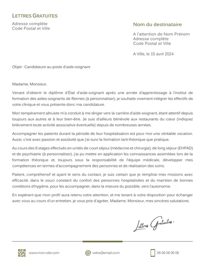Une lettre de motivation d'une aide-soignante