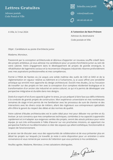 Une lettre de motivation d'un architecte junior