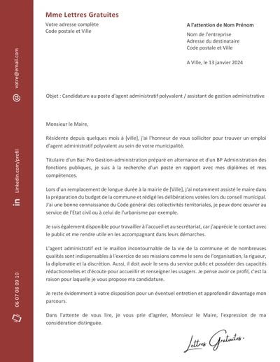 Une lettre de motivation pour une Mairie