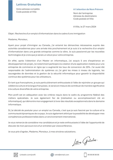 Une lettre de motivation pour un emploi au Canada