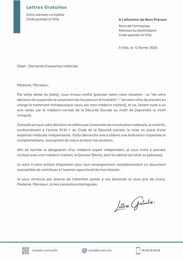 Une lettre de contestation de la décision du médecin-conseil