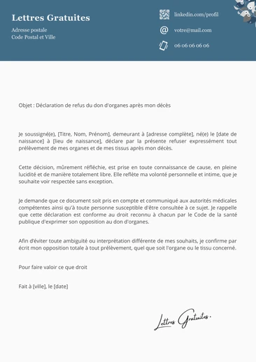 Une lettre de refus de don d'organes