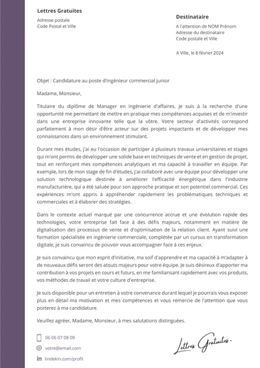 Une lettre de motivation d'un ingénieur commercial