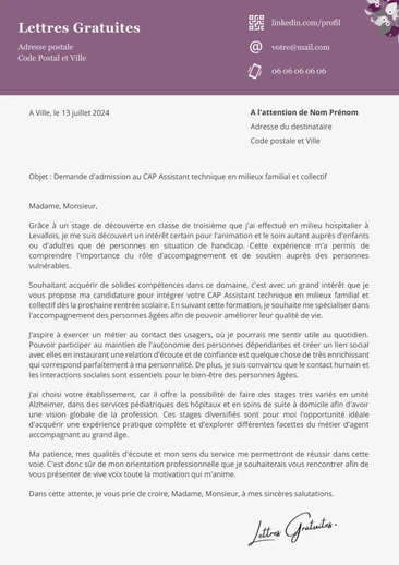 Une lettre de motivation pour le CAP Agent Accompagnant au Grand Âge