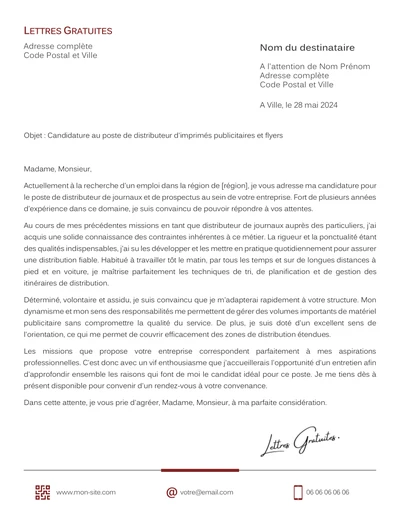 Une lettre de motivation d'un distributeur de prospectus