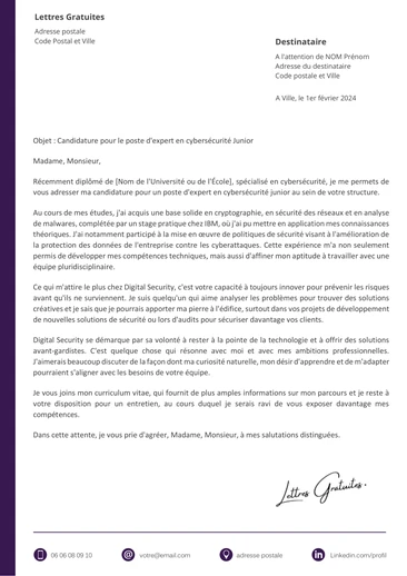 Une lettre de motivation d'un responsable cybersécurité