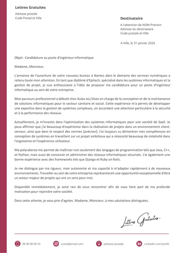 Une lettre de motivation d'un ingénieur informatique