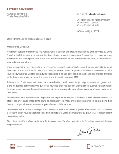 Une lettre de motivation d'une demande de stage administratif