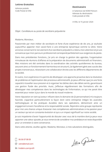 Une lettre de motivation d'un secrétaire